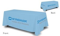 6' logoed table cover. Wyndham Hotels & Resorts - full color logo
